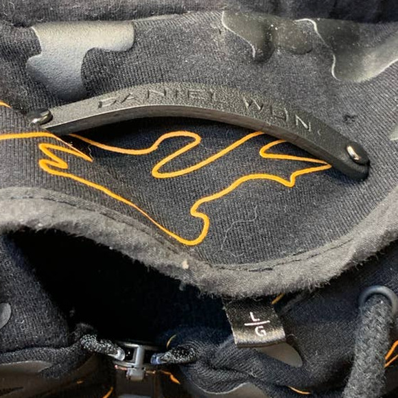 Daniel Won Large Rubber Black Orange Camo Micro Terry 1/4 Zip Hoodie Jacket - Picture 6 of 6